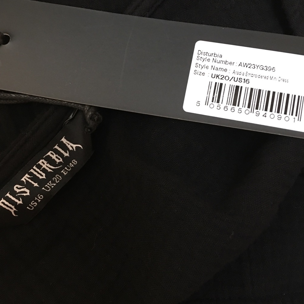 NWT Disturbia Aradia embroidered minidress black size 16uk 20 wide sleeve - Picture 7 of 7